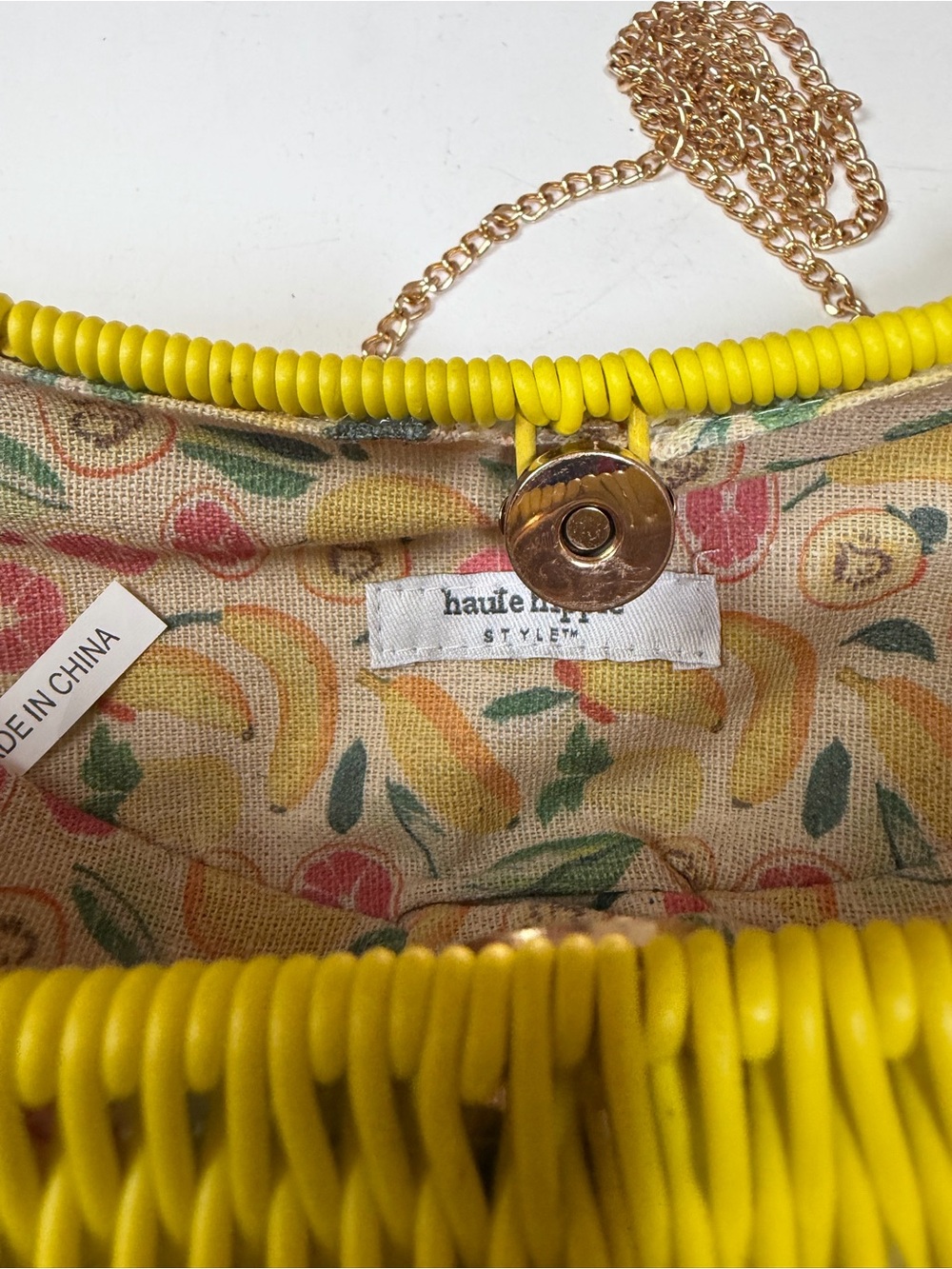 Haute Hippie Style Yellow Wicker Banana Gold Chain Crossbody Bag NWT - Picture 7 of 13